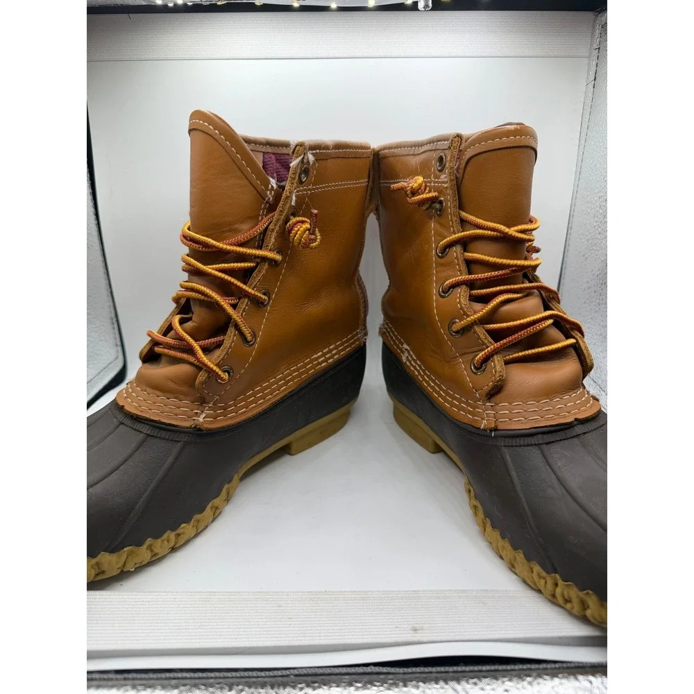 LL Bean Boots 8 Inch Gore-Tex Thinsulate Men 8M Tan Brown Leather Duck Boots USA